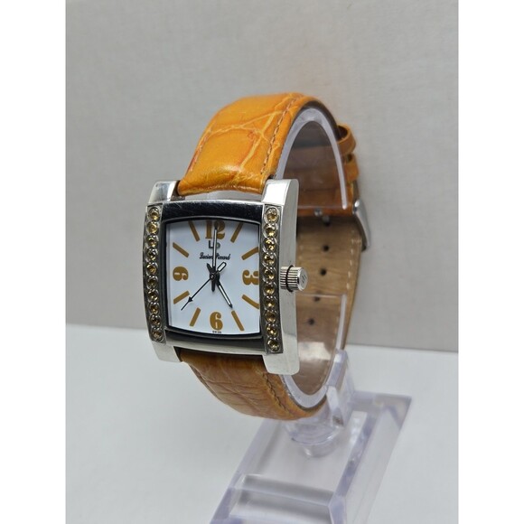 Lucien Piccard Swiss Quartz Tank Orange Crystal Bezel Womens Watch New Battery main image 7